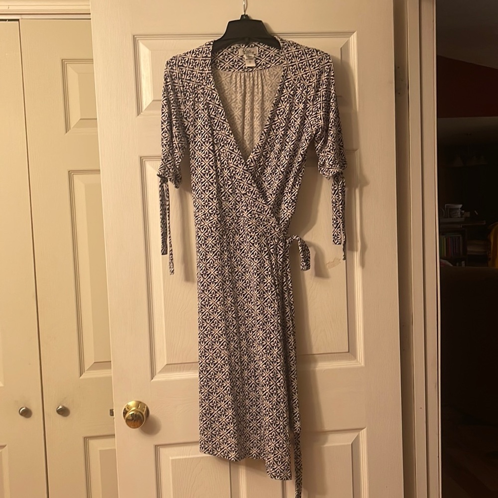 Vintage Lilly Pulitzer White Label Wrap Dress size Large EUC Navy/winter white